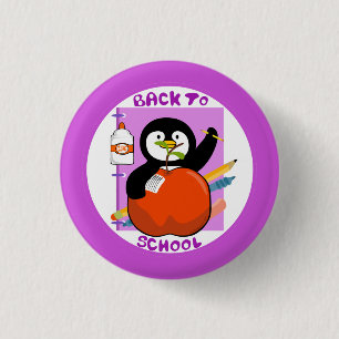 Back to School Purple Penguin 3 Cm Round Badge
