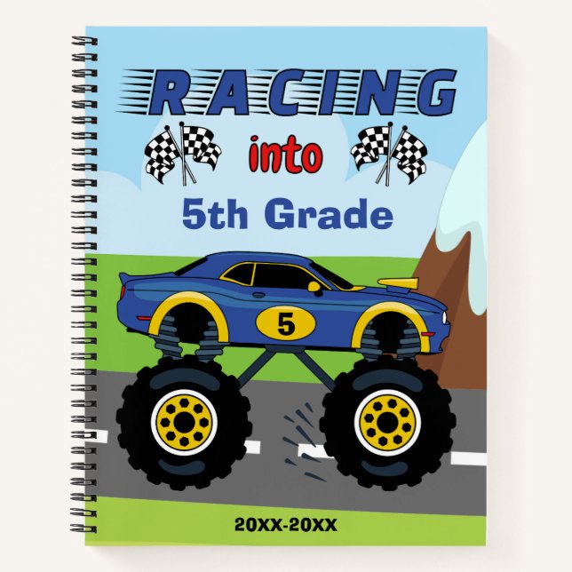 Back-to-School Racing Monster Truck, Add Grade Notebook (Front)