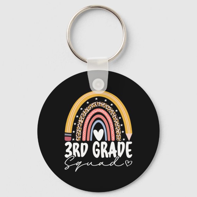 Back To School Rainbow 3rd Third Grade Squad Teach Key Ring (Front)