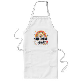 Back to School Rainbow 4th Fourth Grade Squad Long Apron