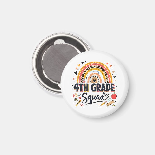 Back to School Rainbow 4th Fourth Grade Squad Magnet (Front/Back)