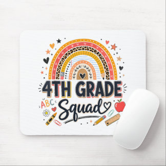 Back to School Rainbow 4th Fourth Grade Squad Mouse Pad