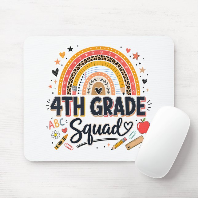 Back to School Rainbow 4th Fourth Grade Squad Mouse Pad (With Mouse)
