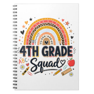 Back to School Rainbow 4th Fourth Grade Squad Notebook