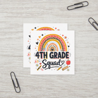 Back to School Rainbow 4th Fourth Grade Squad Square Business Card