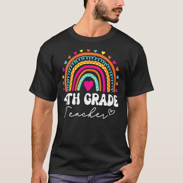 Back To School Rainbow 4th Fourth Grade Squad Teac T-Shirt (Front)