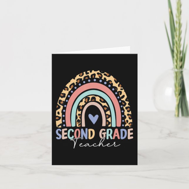 Back To School Rainbow Leopard Second Grade Teache Card (Front)