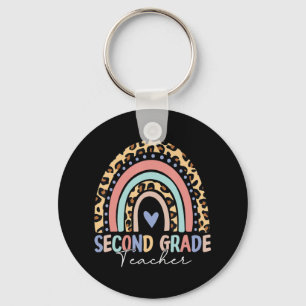 Back To School Rainbow Leopard Second Grade Teache Key Ring