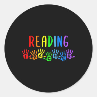Back To School Reading Teacher Handprints Classic Round Sticker