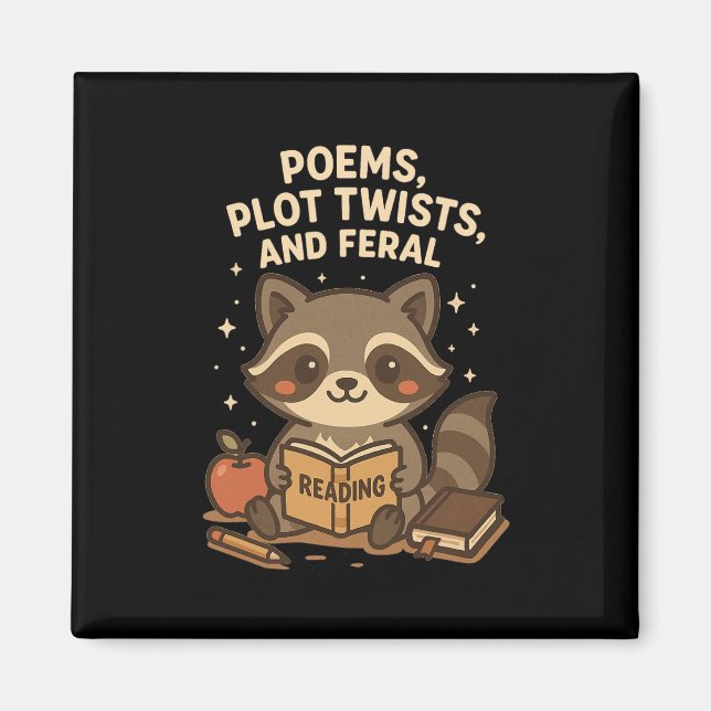 Back To School Reading Teacher Racoon Poem Plot T Magnet (Front)