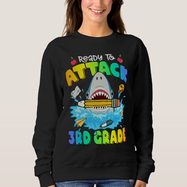 Back To School Ready To Attack 3rd Grade Shark Boy Sweatshirt (Front)