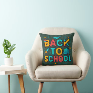 Back to School Retro 8-Bit Gamer Typography Design Cushion