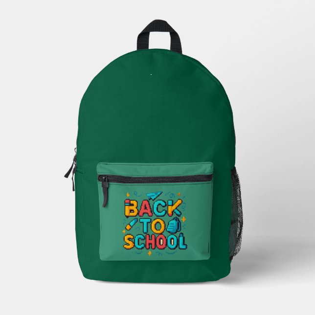 Back to School Retro 8-Bit Gamer Typography Design Printed Backpack (Front)