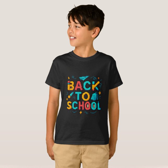 Back to School Retro 8-Bit Gamer Typography Design T-Shirt (Front Full)