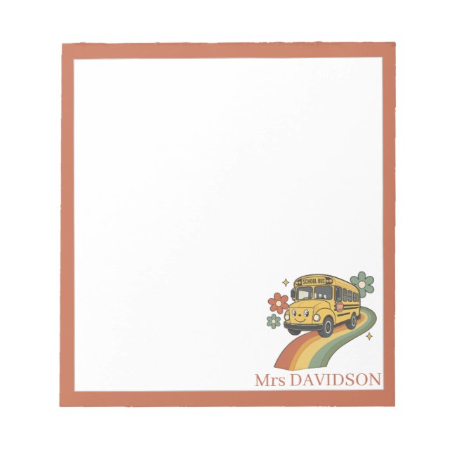 Back to School Retro Bus Personalised Teacher  Notepad (Front)