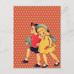 back to school Retro pattern kitsch Vintage Kids Postcard