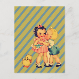back to school Retro pattern kitsch Vintage Kids Postcard