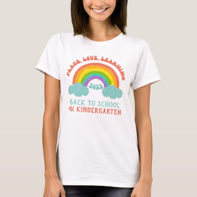Back To School Retro Rainbow Peace Love Learning T-Shirt (Front)