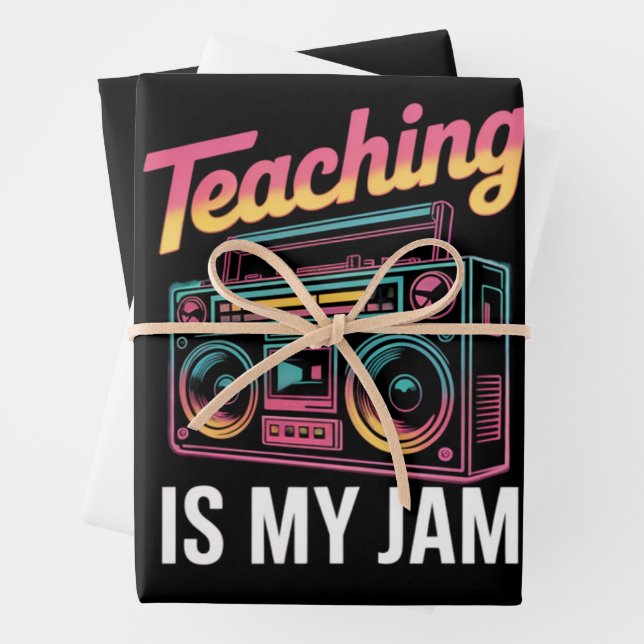 Back to School Retro Teaching is My Jam 80s  Wrapping Paper Sheet (In situ)