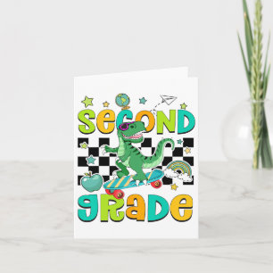 Back To School Rolling Into 2nd Grade T-rex Skateb Card