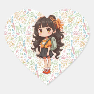 Back to school. School Girl  Heart Sticker