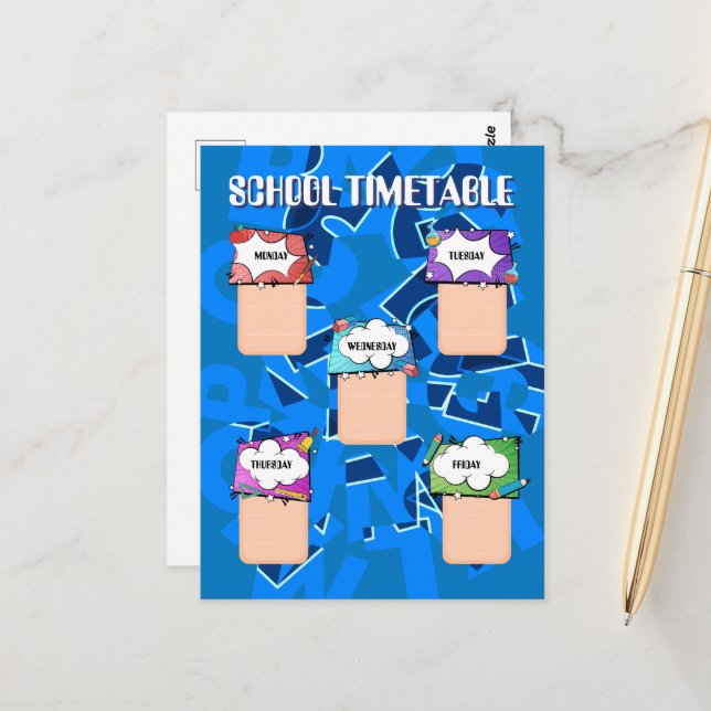 Back to school. SCHOOL TIMETABLE  Postcard (Front/Back In Situ)