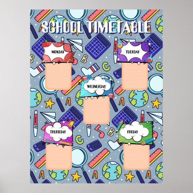Back to school. SCHOOL TIMETABLE  Poster (Front)