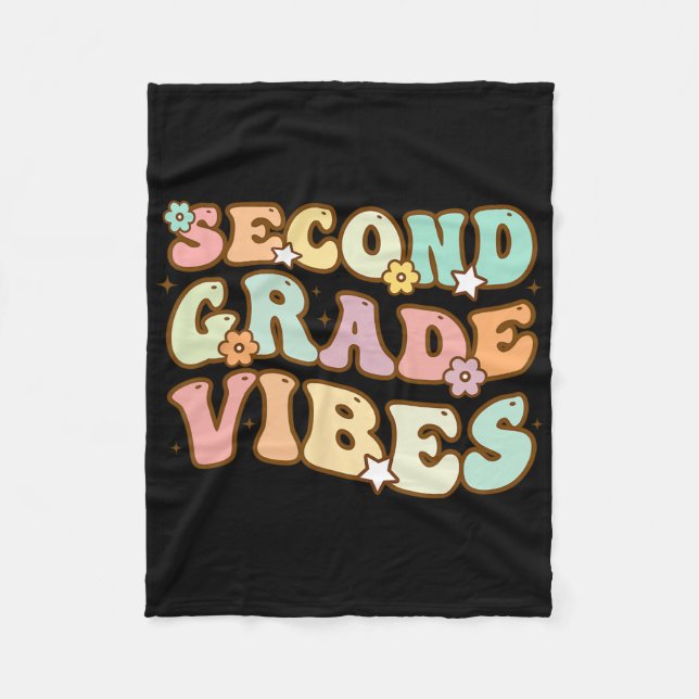 Back To School Second Grade Vibes Retro Teacher Wo Fleece Blanket (Front)