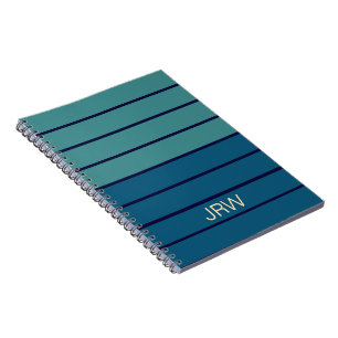 Back to School Shades of Blue Stripes Monogram Notebook