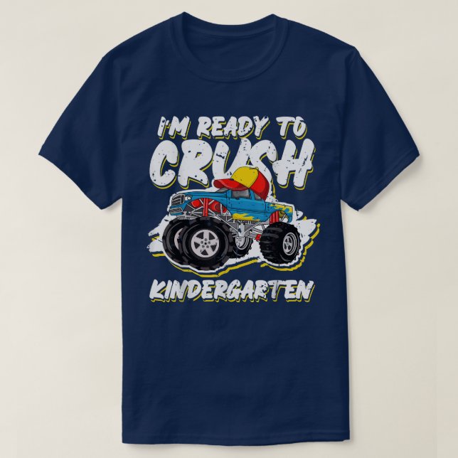 Back To School Shirt Kindergarten Monster Truck Bo (Design Front)