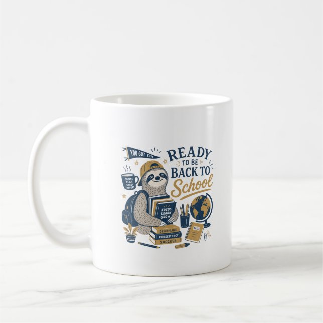 Back To School Sloth Retro Coffee Mug (Left)