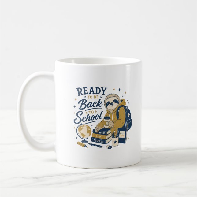 Back To School Sloth Vintage Aesthetic Coffee Mug (Left)