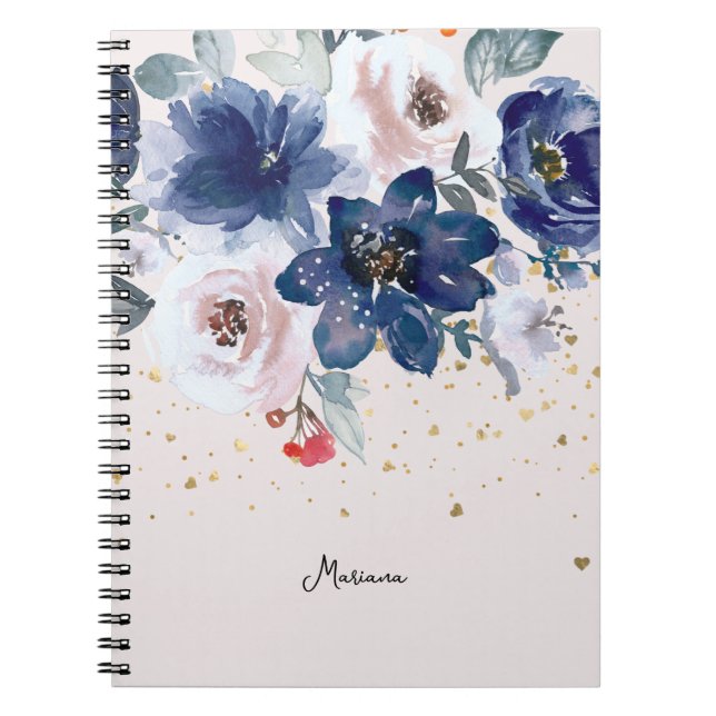 Back To School Soft Pink Blue Watercolor Flower Notebook (Front)