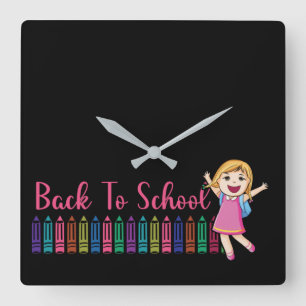 back to school square wall clock