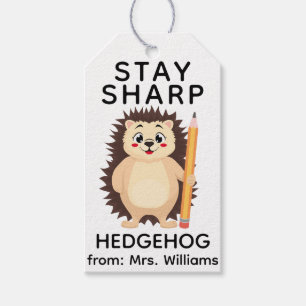 Back to School Stay sharp hedgehog Cute Funny Pun Gift Tags