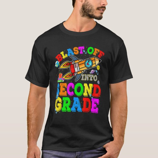 Back To School Student Blasting Off Into 2nd Grade T-Shirt (Front)