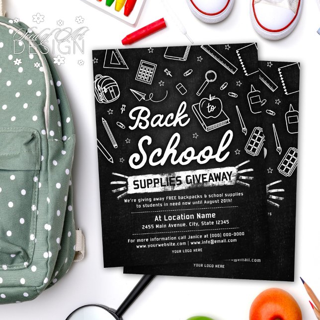 Back To School Supplies Giveaway Black & White Flyer (Creator Uploaded)