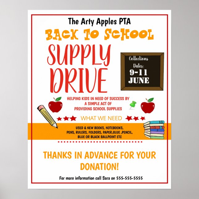 back to school supply drive fundraiser FLYER Poster (Front)