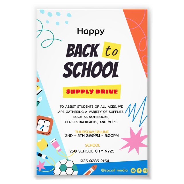 Back to School Supply Drive Fundraiser  Photo Print (Front)