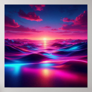 Back to School Surreal Neon Horizon Lights Poster