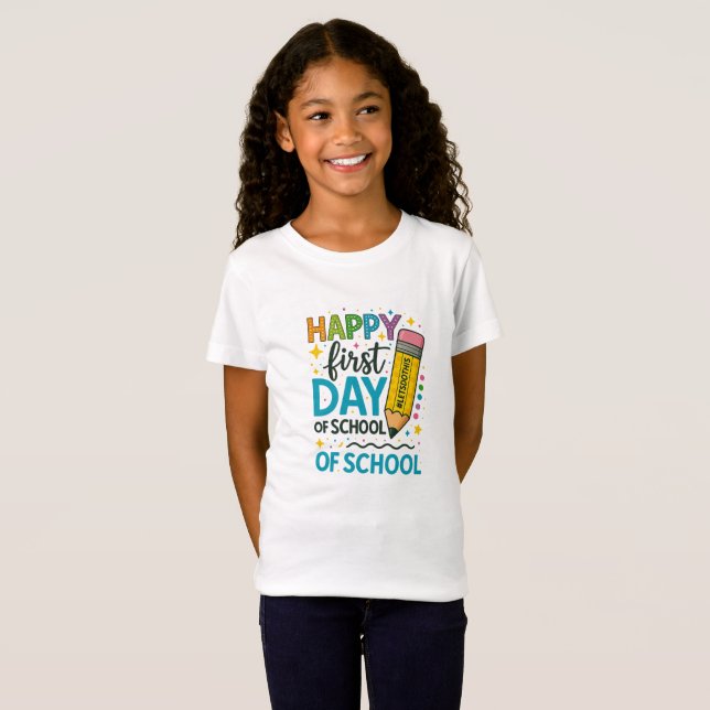 Back to School T-Shirt for Kids – Happy First Day  (Front Full)