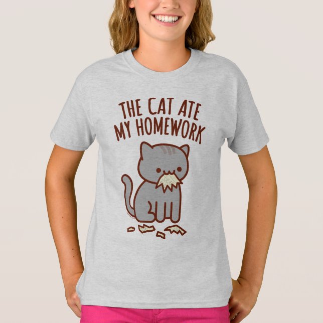 Back To School T-Shirt - "THE CAT ATE MY HOMEWORK" (Front)