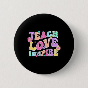 Back To School Teach Love Inspire Retro Teachers W 6 Cm Round Badge