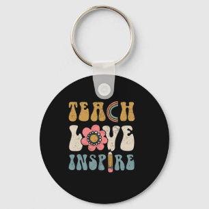 Back To School Teach Love Inspire Retro Teachers W Key Ring