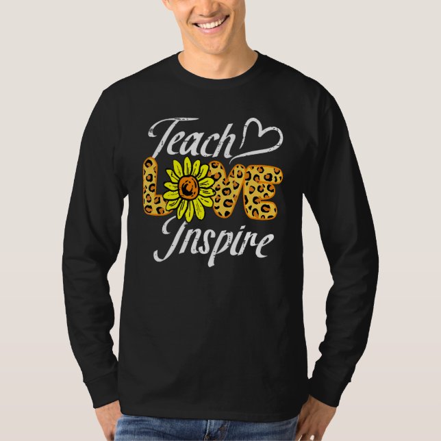 Back to School Teach Love Inspire Sunflower Leopar T-Shirt (Front)