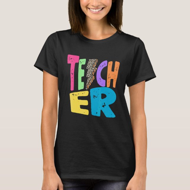 Back To School Teacher Leopard Thunder Motivationa T-Shirt (Front)