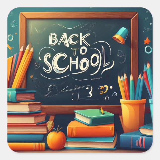 Back to School Teacher Welcome Blackboard Books  Square Sticker (Front)