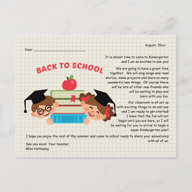Back To School Teacher's Greeting Postcard (Front)