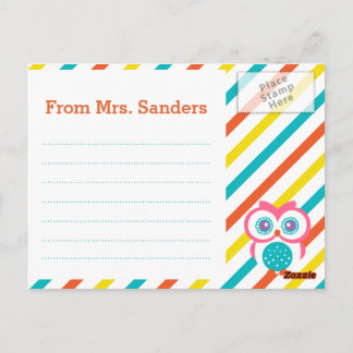 Back to School Teacher's Postcard - Owl Theme