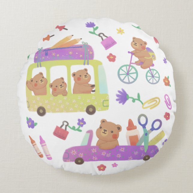 Back to School: Teddy's Ready for School Round Cushion (Front)